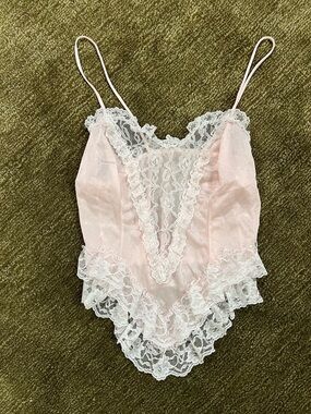 Vintage Lace-Trim Pink Satin Camisole